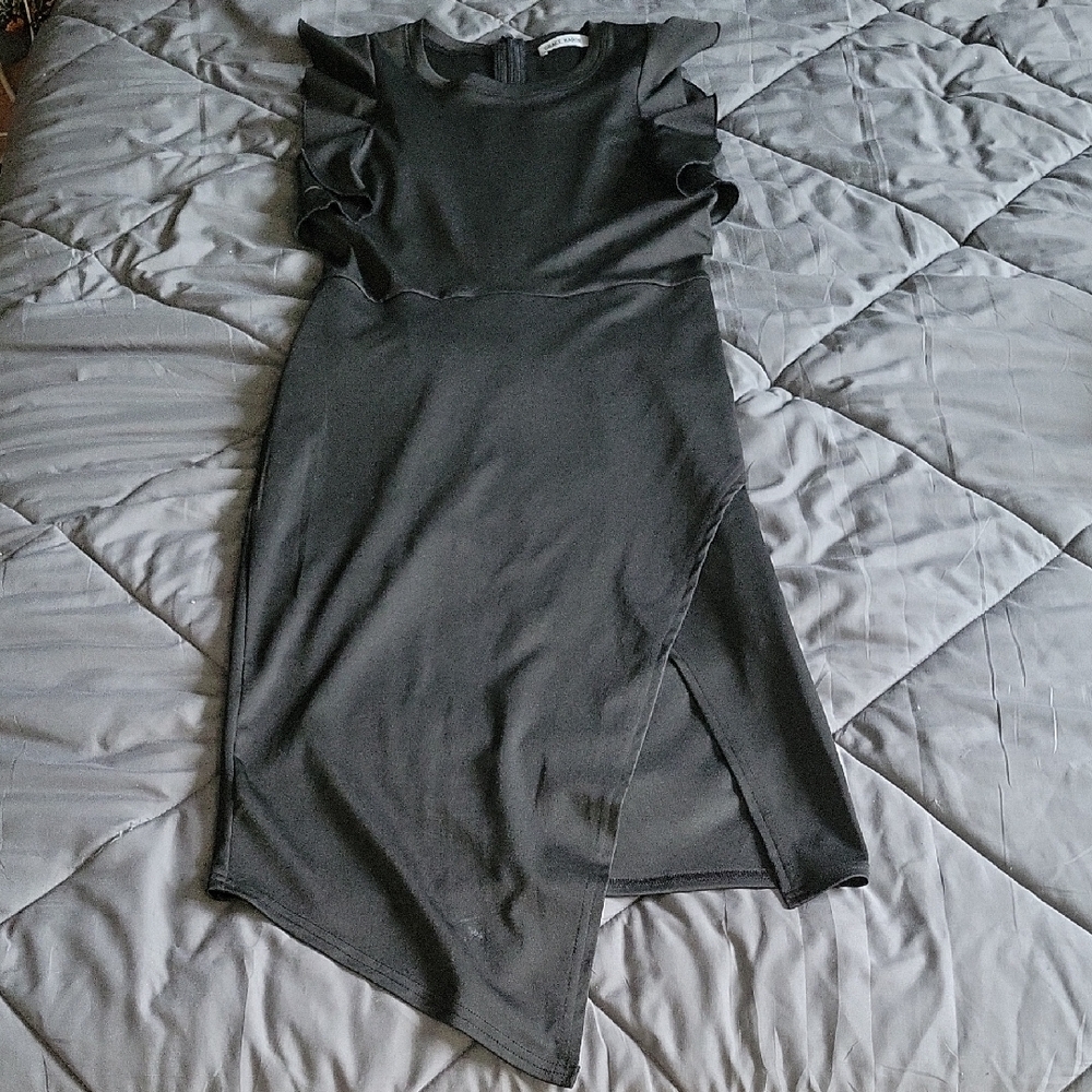 Black Asymmetrical Sheath Dress Sleeveless Crew Neck